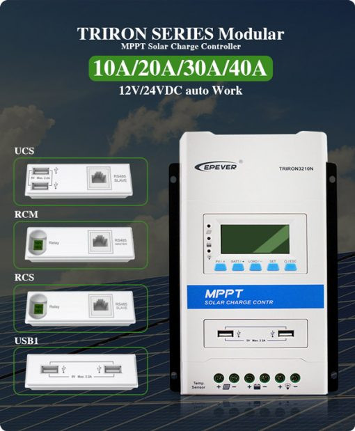 شارژکنترلر 20 آمپر 12/24 ولت MPPT برند EPEVER مدل TRIRON2210N